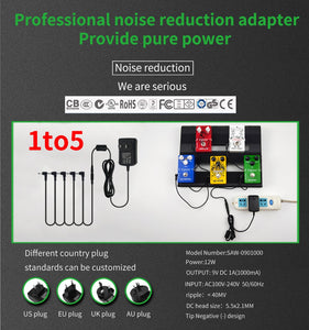 5 Way Electric Guitar Effect Pedal Power Supply accessories Cables Adapter Daisy Chain Wire Pro 9V DC 1A US EU UK JP AU Plug pod